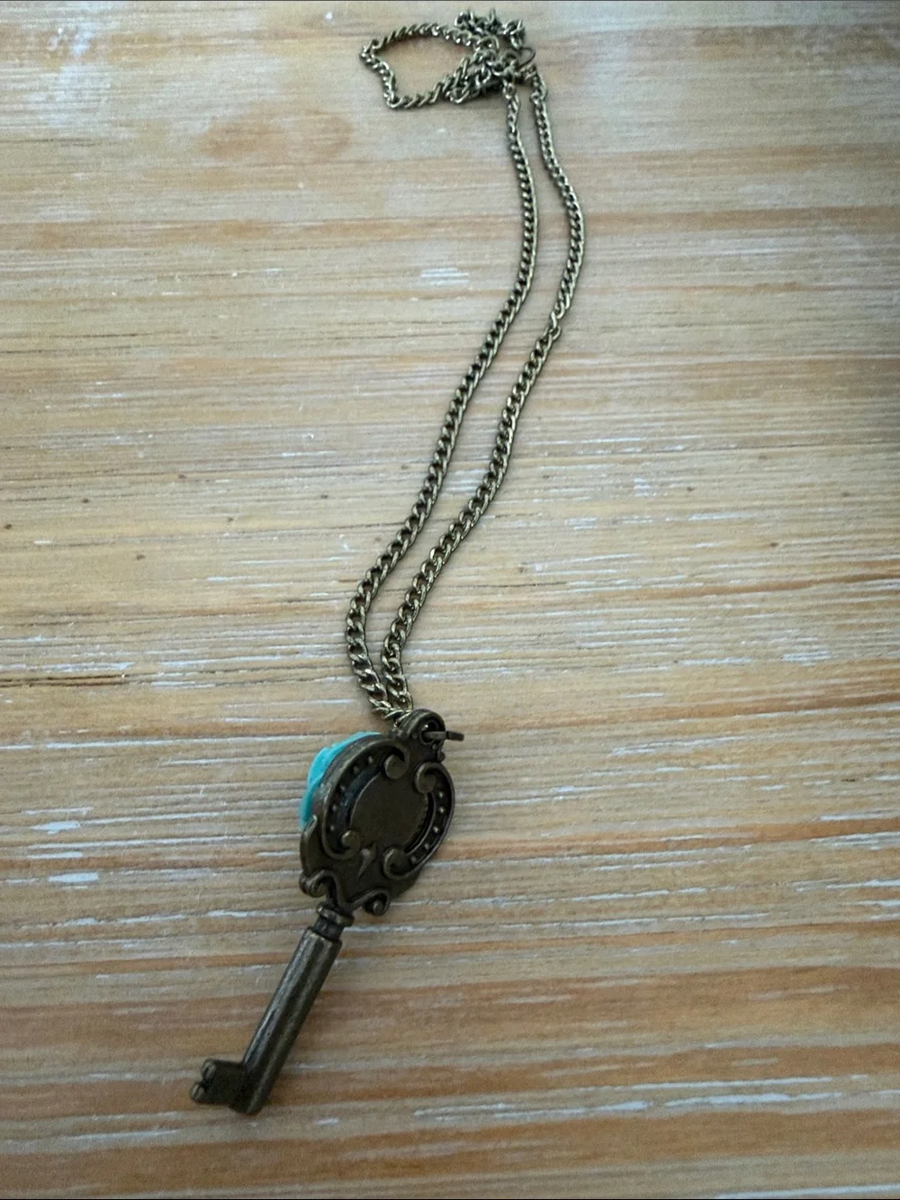 Vintage-Inspired Turquoise Rose Key Pendant Necklace - Women Jewelry
